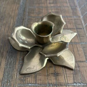 Vintage Brass Lotus Flower Candlestick